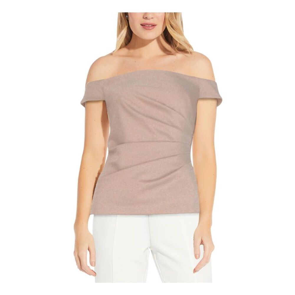 ADRIANNA PAPELL Womens Metallic Zippered Short Sleeve Off Shoulder Party Top